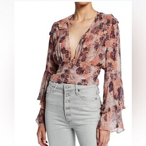 I R O Floral Print NWOT Ruffle Sleeve V-Neck US Size 6